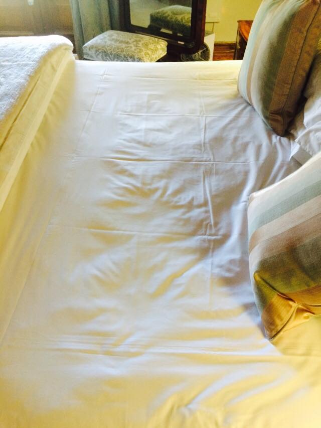 While checking out one of the rooms at the hotel, we were pretty certain that an imprint appeared on this bedsheet. Or not, but that's the fun. 