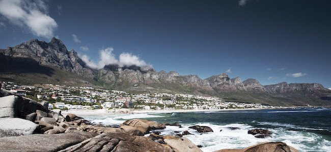 The Twelve Apostles from Camps Bay beach.