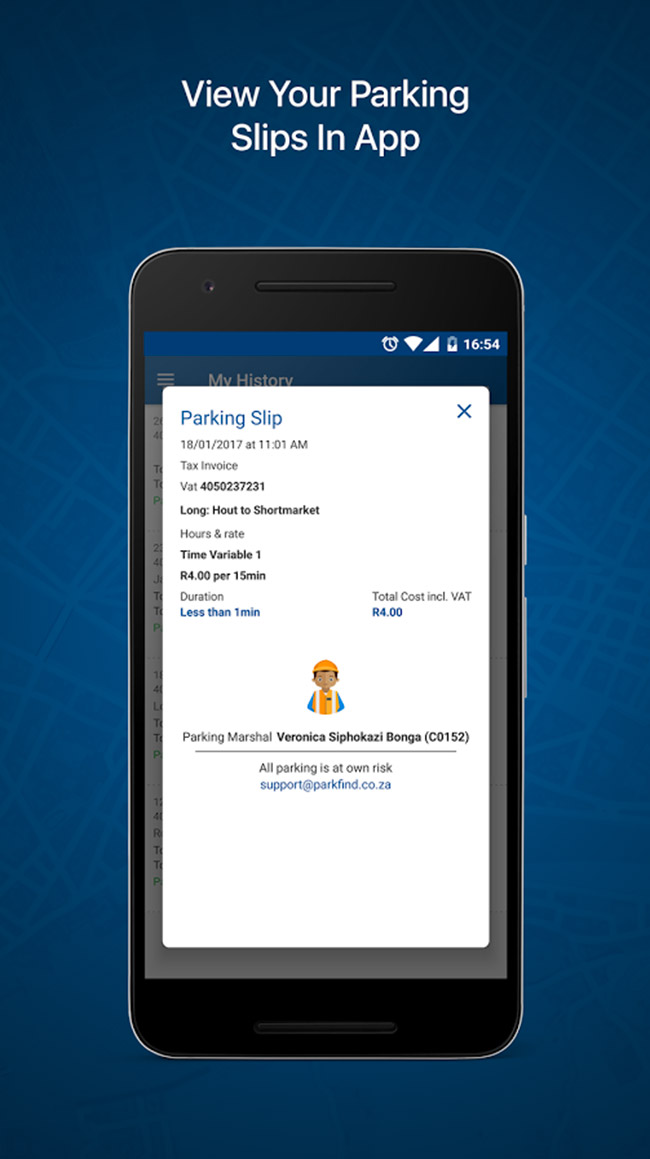 View your parking transactions in the app. 
