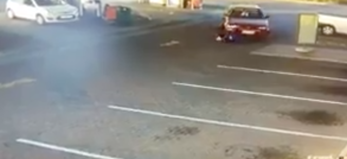 Shocking video shows car rolling over man at petrol station