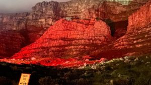Table Mountain glows red for SA protest