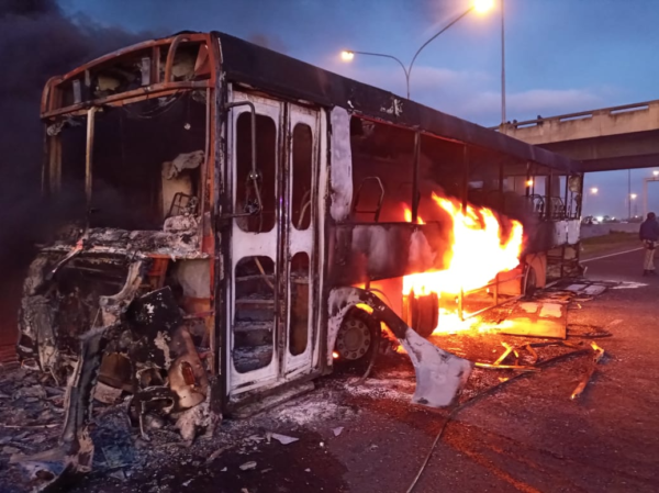 Buses set alight during protest action near Delft 