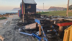 St James Beach iconic colourful bathing huts burn