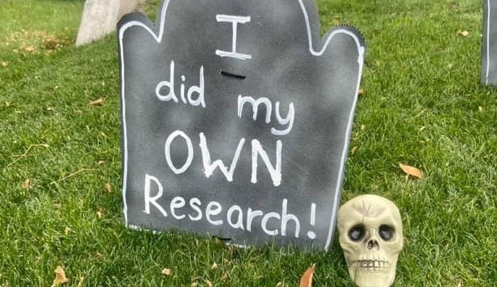 Homeowners jab at anti-vaxxers with display of spooky Halloween decorations