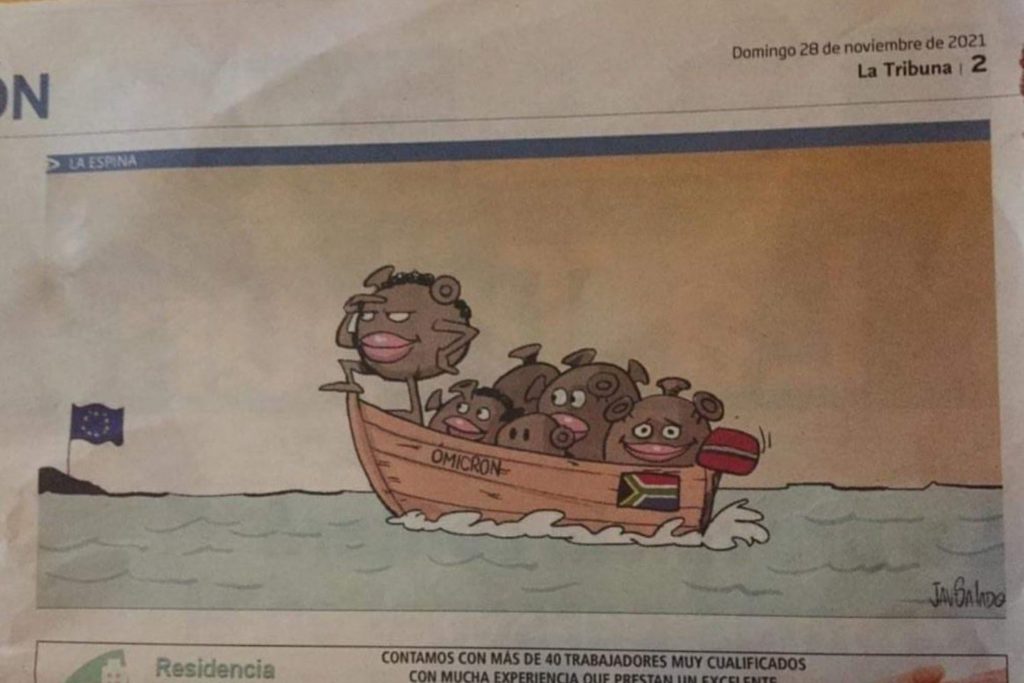 Racist cartoon displaying SA carrying Omicron to Europe sparks outrage