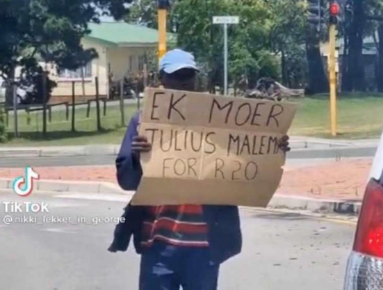 Beggar's 'pledge' to fight Julius – "And they say Malema can't create jobs"