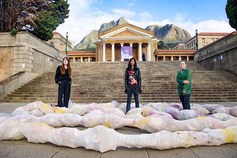UCT students create a giant fabric ‘intestine’ to promote recycling