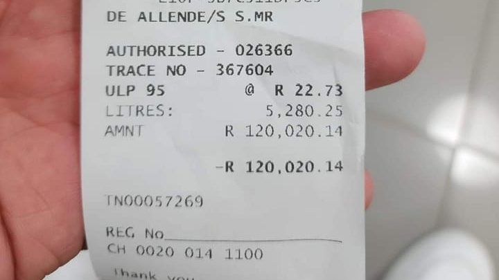 Can you imagine being charged R120k for a full tank of petrol?