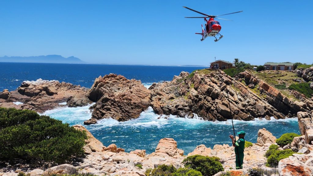A fisherman was rescued after he lost his balance reeling in a large fish. Picture: Facebook/ WSARWesternCape