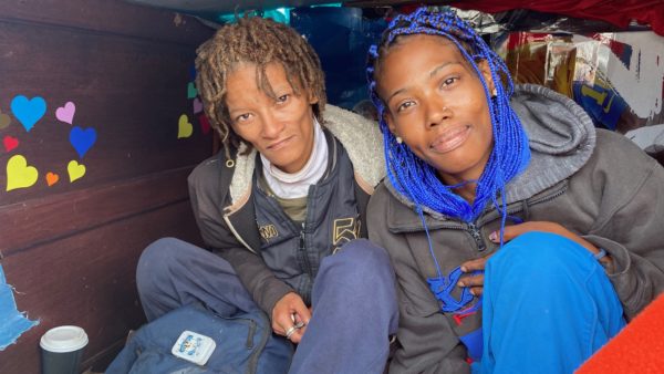Roslyn van Schalkwyk and Nadia Fritz live in a tent near the Castle of Good Hope. They say they have been living on the streets for about 16 years.