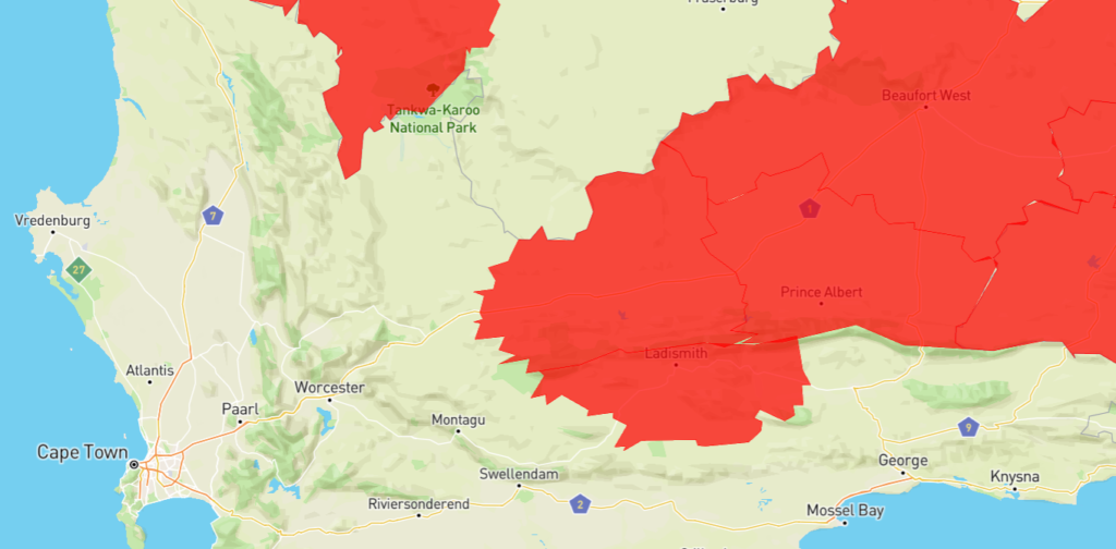 Extreme high fire risk forecast for parts of Western Cape on Monday