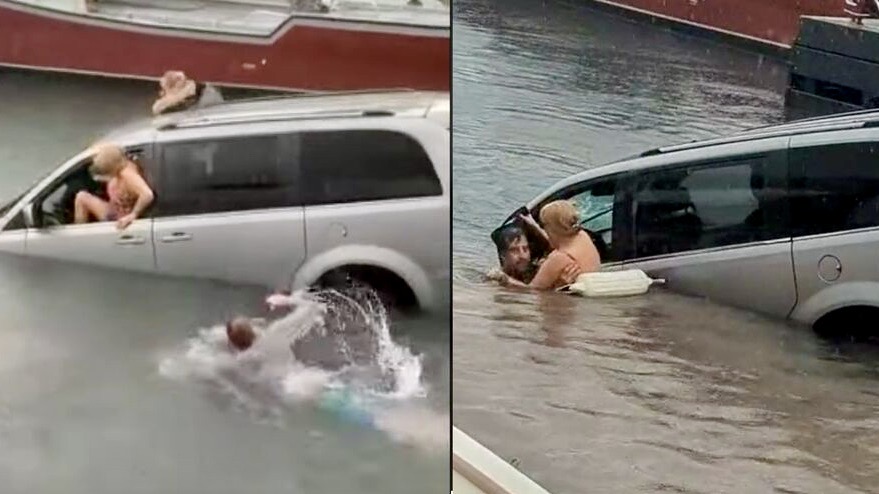 Watch: NSRI rescue swimmer helps rescue two women from a sinking car