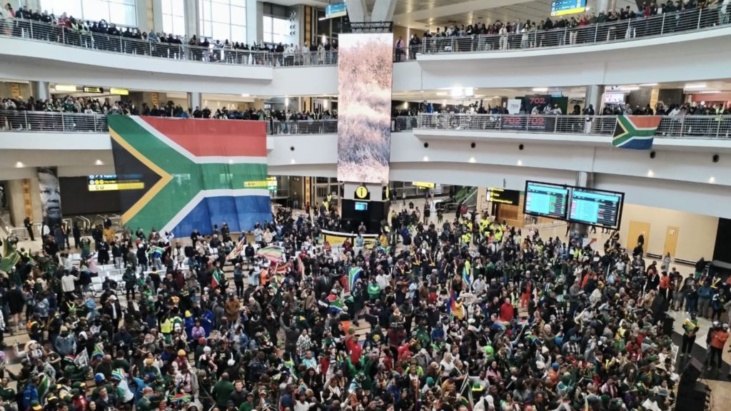 South Africa’s Springboks return with a warm welcome home at OR Tambo