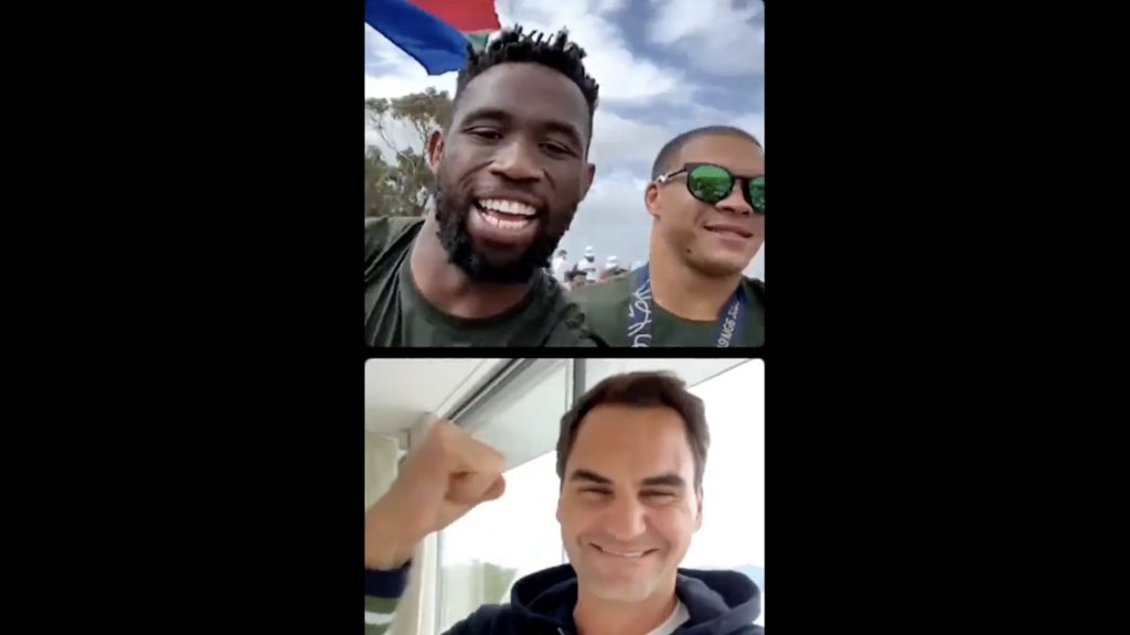 Watch: Siya Kolisi video calls Roger Federer during the Boks' Trophy Tour